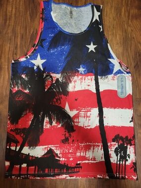 U.S. Apparel Men's Americana Palm Tree Tank Top - Red/Blue